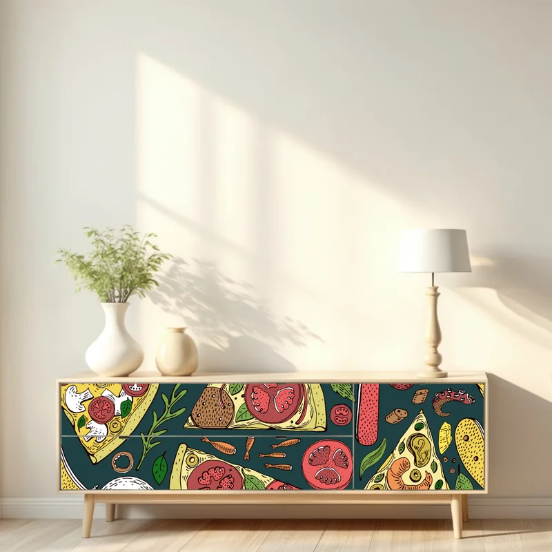 Repositionierbarer Aufkleber buntes muster mit pizzastücken