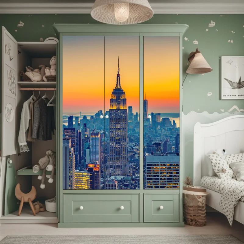 Schrankaufkleber sonnenuntergang über New York