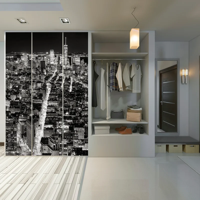 Schrankaufkleber monochrome stadtansicht bei nacht