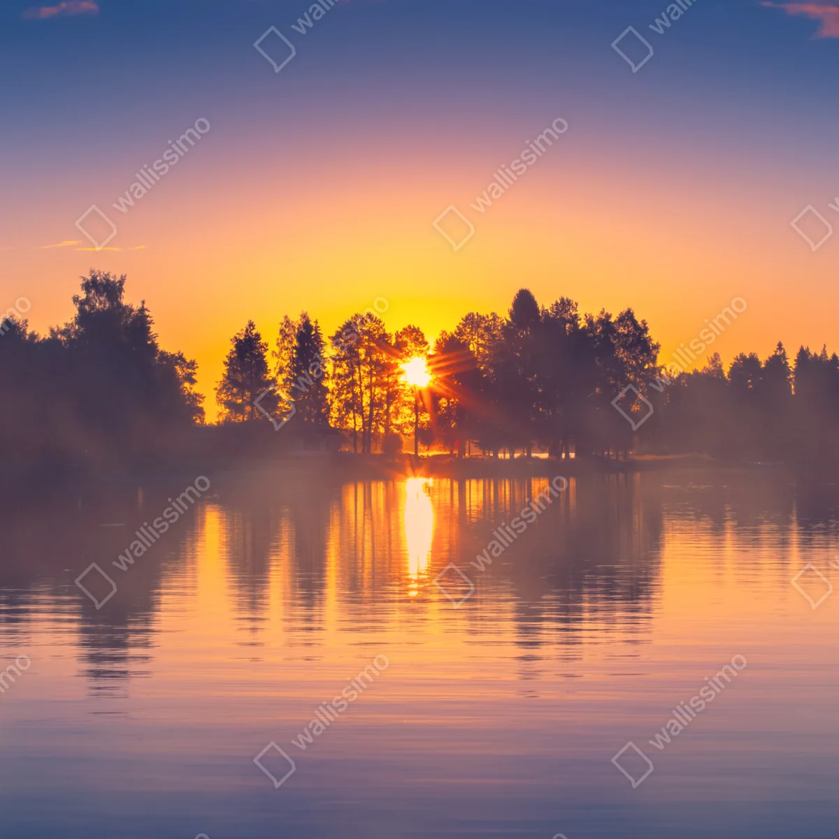 Fensteraufkleber nebliger sonnuntergang am see Fensteraufkleber nebliger sonnuntergang am see