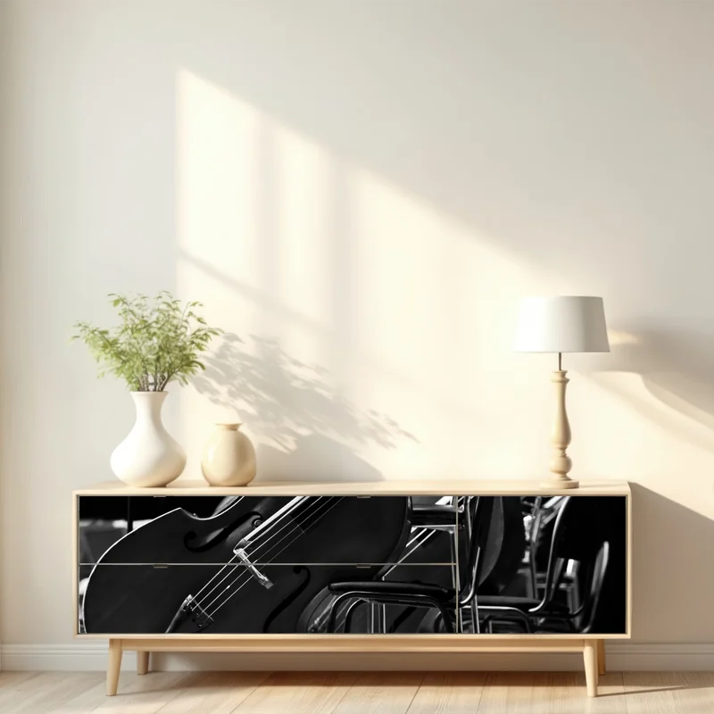 Repositionierbarer Aufkleber monochrome kontrabässe im orchester Repositionierbarer Aufkleber monochrome kontrabässe im orchester