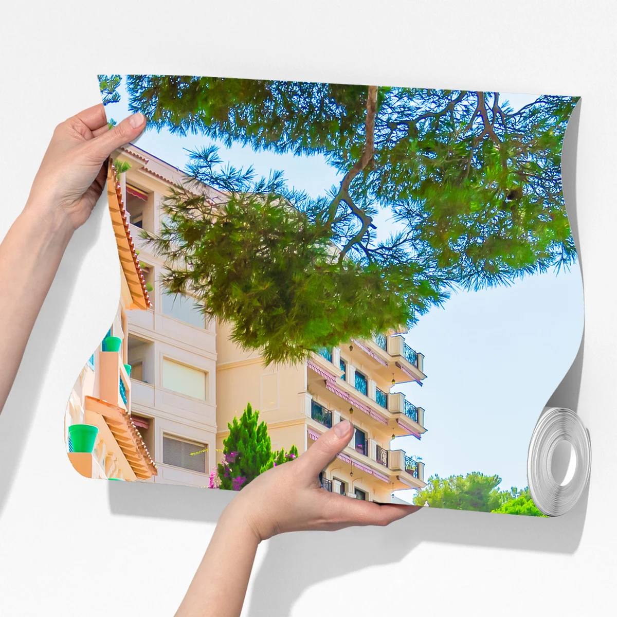 Fototapete mediterrane promenade mit pastellfarbenen häusern Fototapete mediterrane promenade mit pastellfarbenen häusern