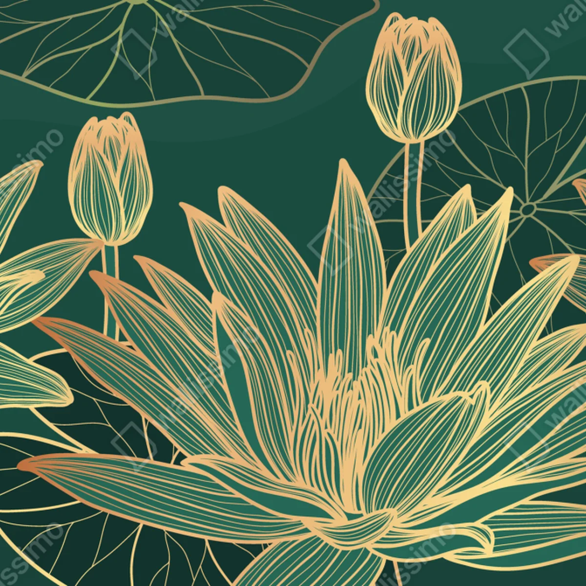 Türaufkleber goldene lotosblüten auf grünem hintergrund Türaufkleber goldene lotosblüten auf grünem hintergrund