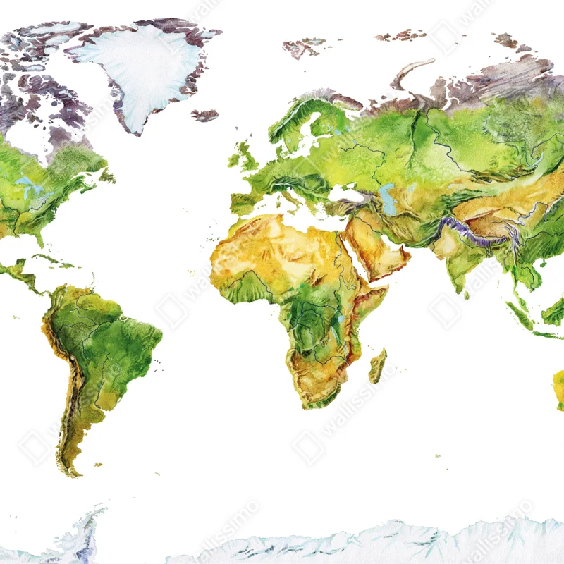 Fototapeta akwarelowa mapa fizyczna świata Fototapeta akwarelowa mapa fizyczna świata