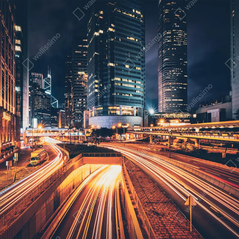 Fototapete nächtliche lichtspuren über der stadtautobahn Fototapete nächtliche lichtspuren über der stadtautobahn