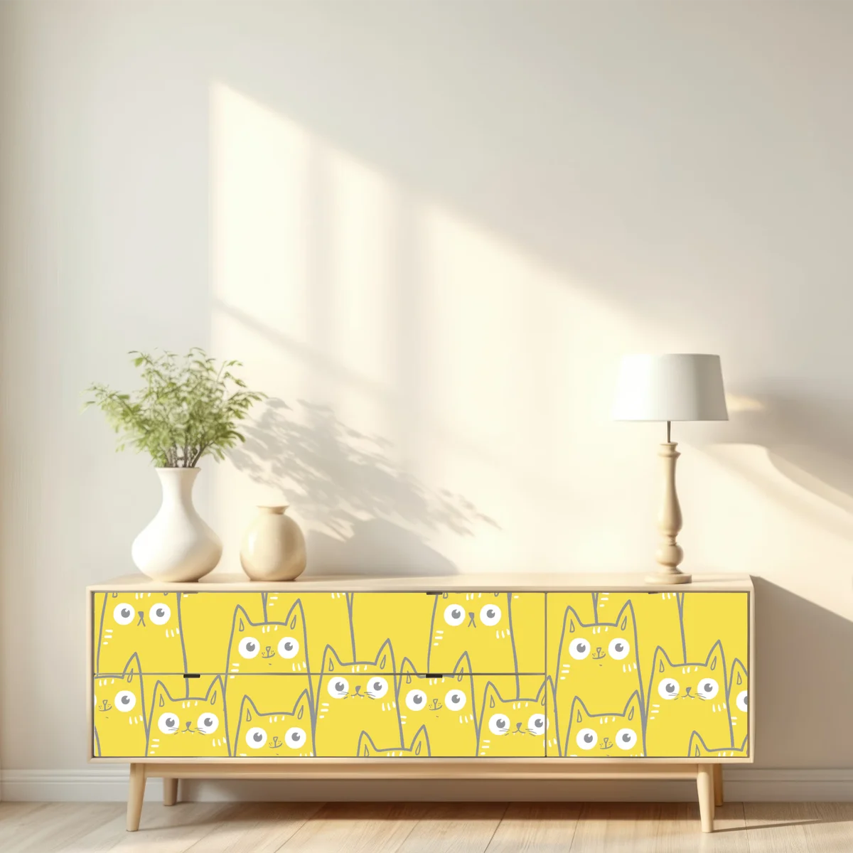 Repositionierbarer Aufkleber fröhliches gelbes katzenmuster Repositionierbarer Aufkleber fröhliches gelbes katzenmuster