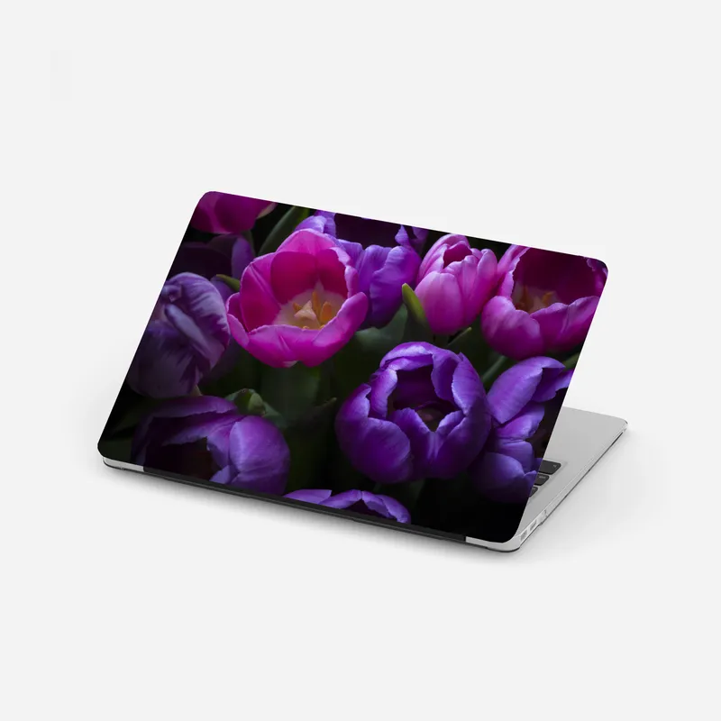 Laptop-Aufkleber leuchtender strauß lila tulpen