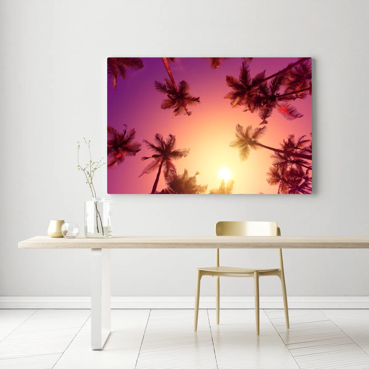 Leinwandbild tropischer sonnenuntergang mit palmen-silhouetten Leinwandbild tropischer sonnenuntergang mit palmen-silhouetten