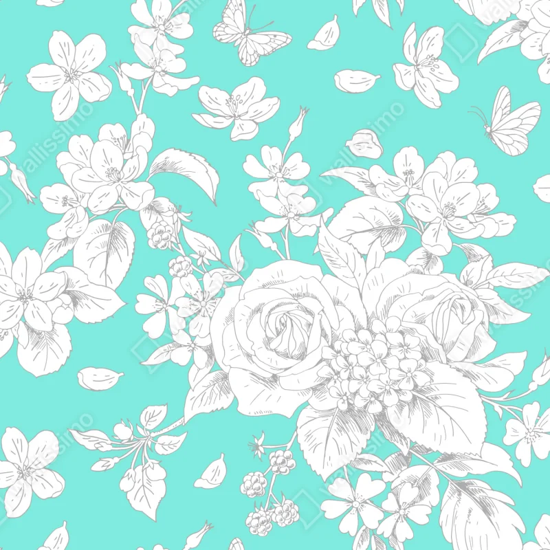 Schrankaufkleber türkis floral muster mit blumen Schrankaufkleber türkis floral muster mit blumen