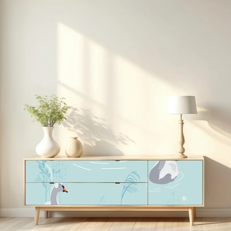 Repositionierbarer Aufkleber sanfte schwäne auf türkisfarbenem teich Repositionierbarer Aufkleber sanfte schwäne auf türkisfarbenem teich