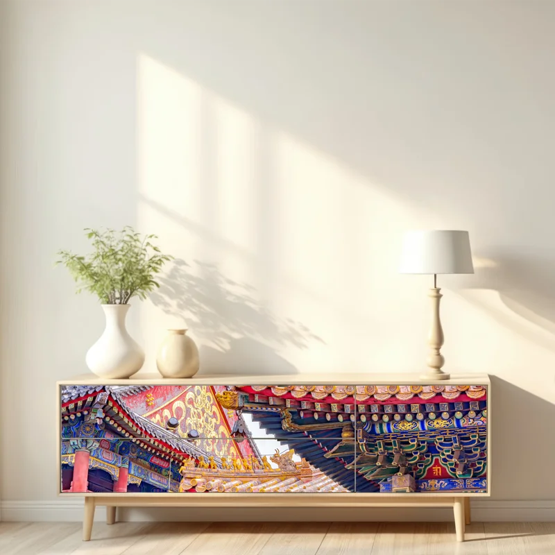 Repositionierbarer Aufkleber verziertes dach des Lama Temple, Beijing