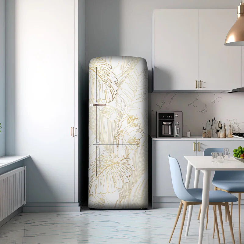 Kühlschrankaufkleber goldenes tropisches blattmuster