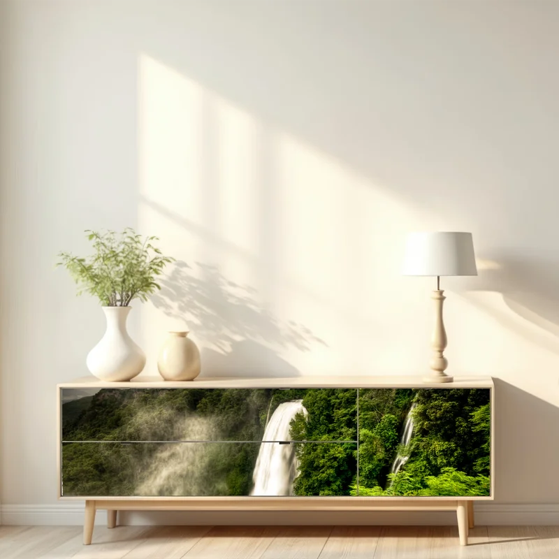 Repositionierbarer Aufkleber Marmore wasserfall in Umbrien: neblige grüne landschaft