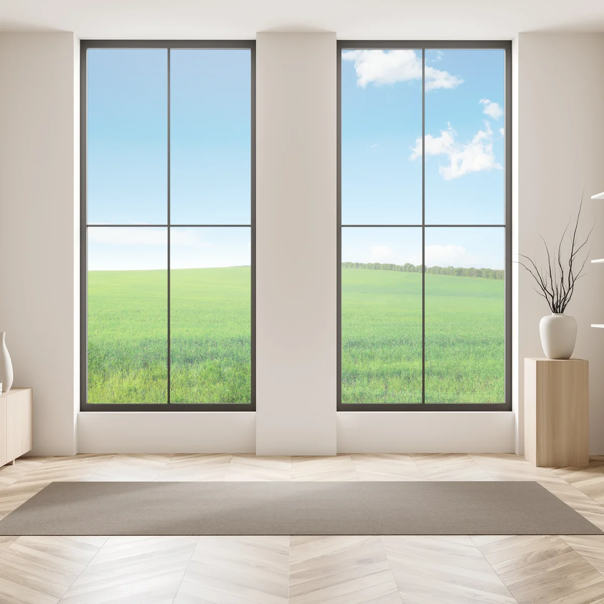 Naklejka na okno spokojna zielona łąka pod niebieskim niebem Naklejka na okno spokojna zielona łąka pod niebieskim niebem