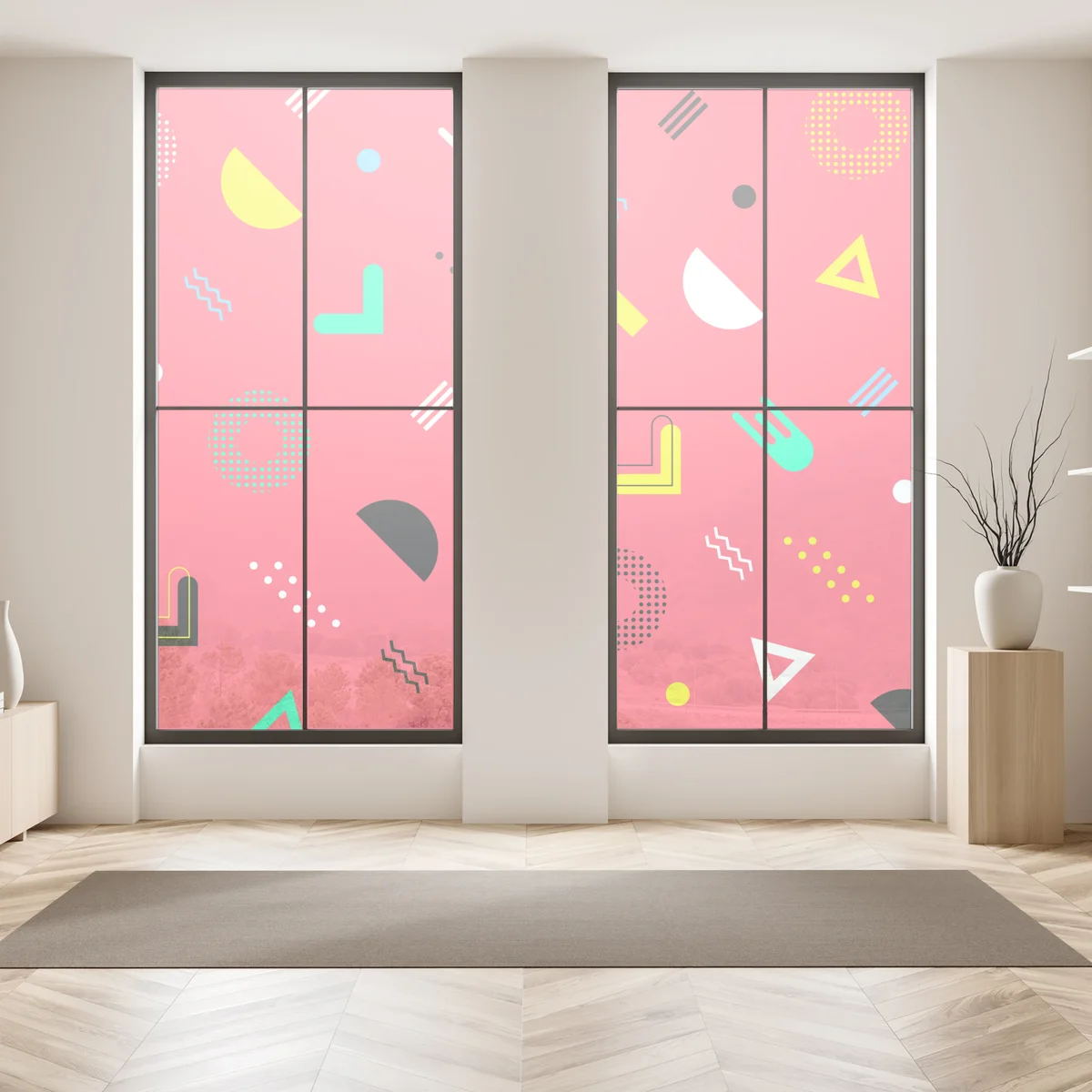 Fensteraufkleber leuchtendes memphis geometrisches muster Fensteraufkleber leuchtendes memphis geometrisches muster