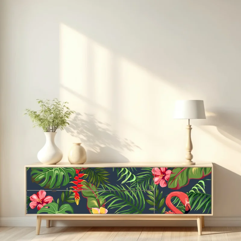 Repositionierbarer Aufkleber tropisches flamingo botanisches design