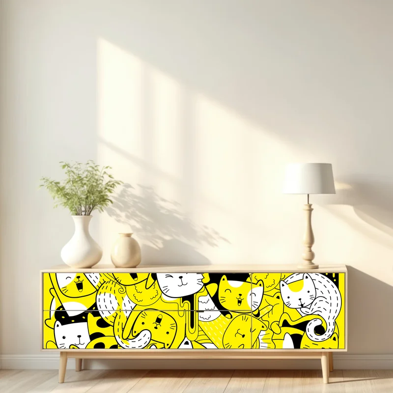 Repositionierbarer Aufkleber verspielte gelbe katzen-collage Repositionierbarer Aufkleber verspielte gelbe katzen-collage