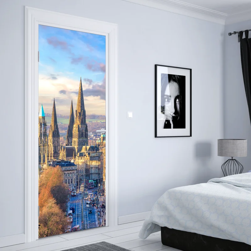 Türaufkleber Edinburgh skyline mit schloss und uhrturm