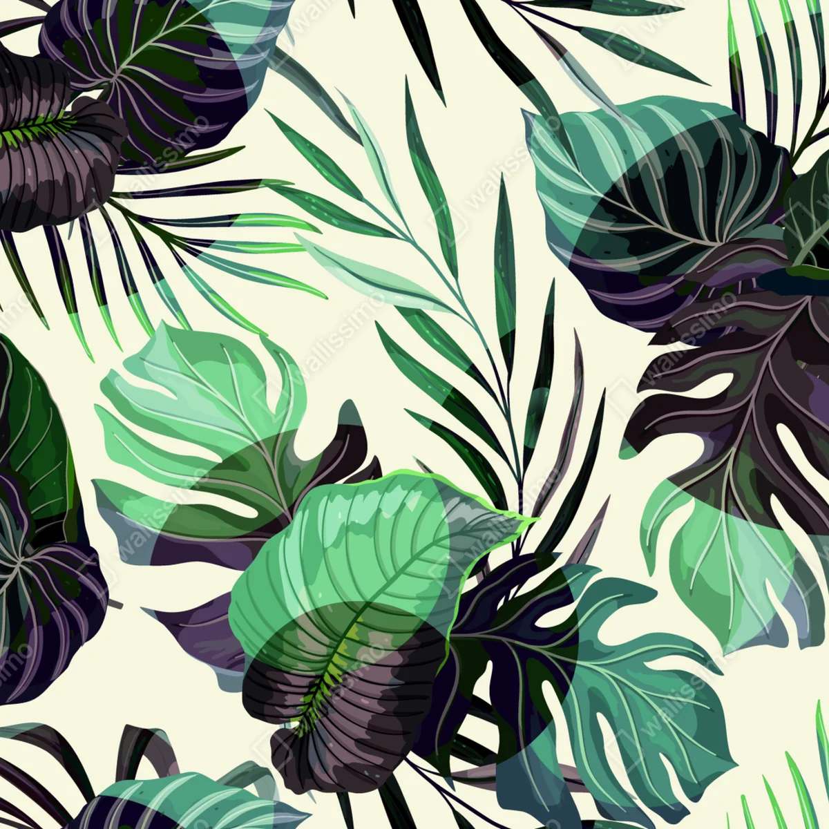 Fototapete tropisches blattmuster in grünen tönen Fototapete tropisches blattmuster in grünen tönen