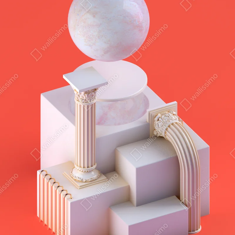 Poster marmorkugel und klassische säulen auf orange Poster marmorkugel und klassische säulen auf orange