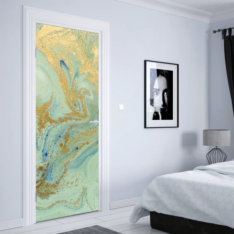 Türaufkleber türkiser marmor mit goldenen akzenten