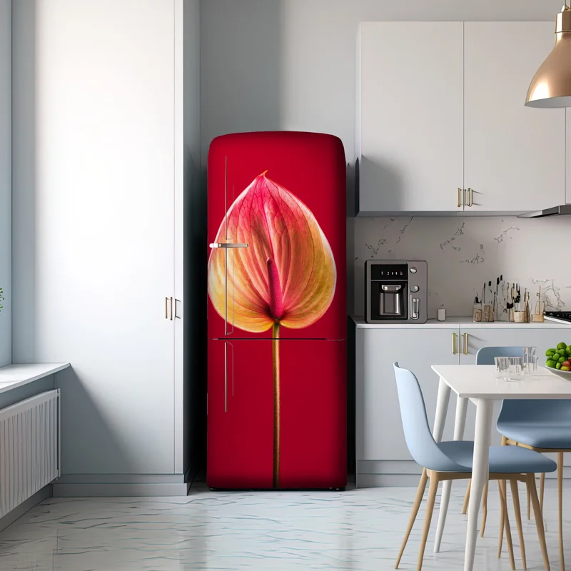 Kühlschrankaufkleber elegantes anthurium vor rotem hintergrund