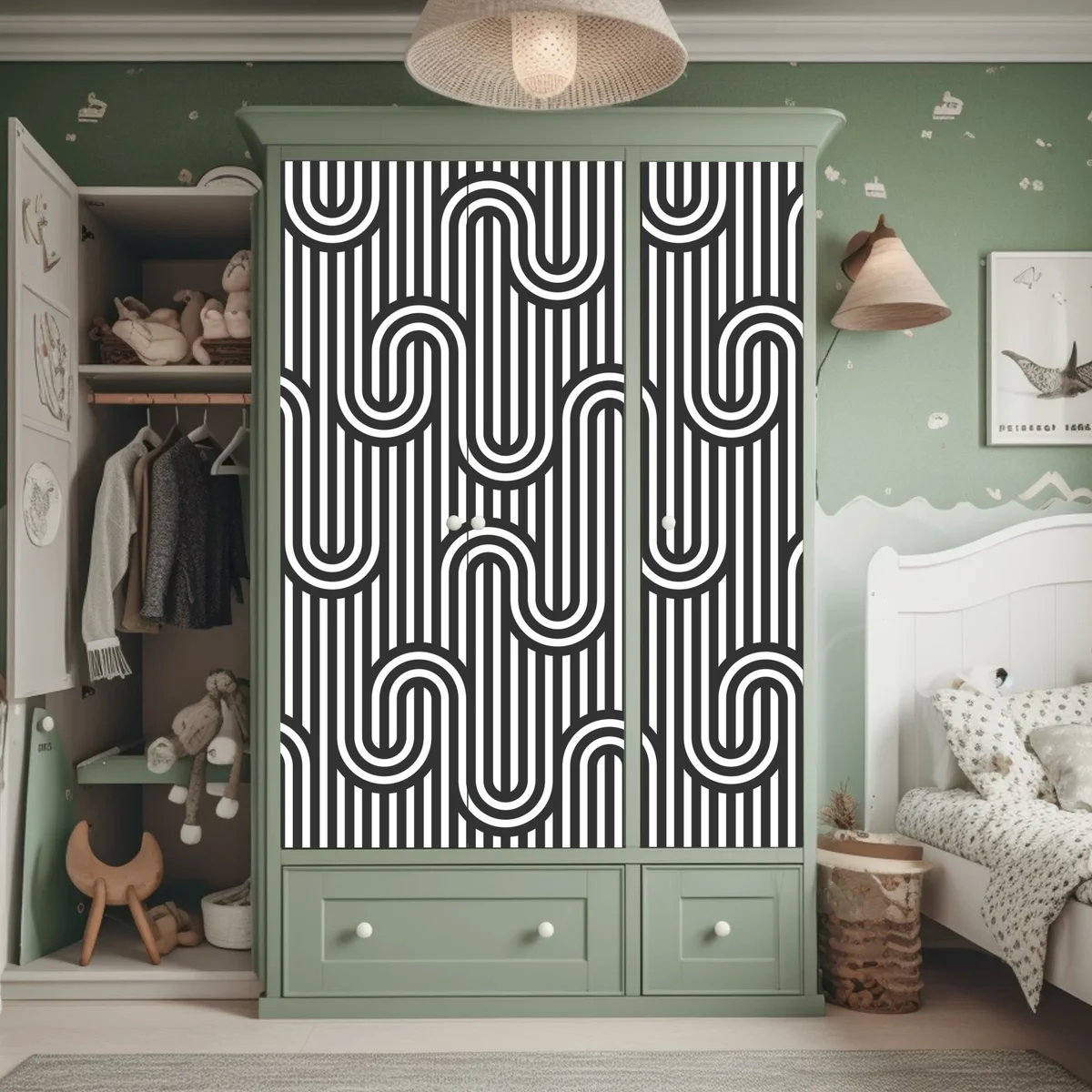 Schrankaufkleber schwarz-weiß geometrisches optisches muster Schrankaufkleber schwarz-weiß geometrisches optisches muster