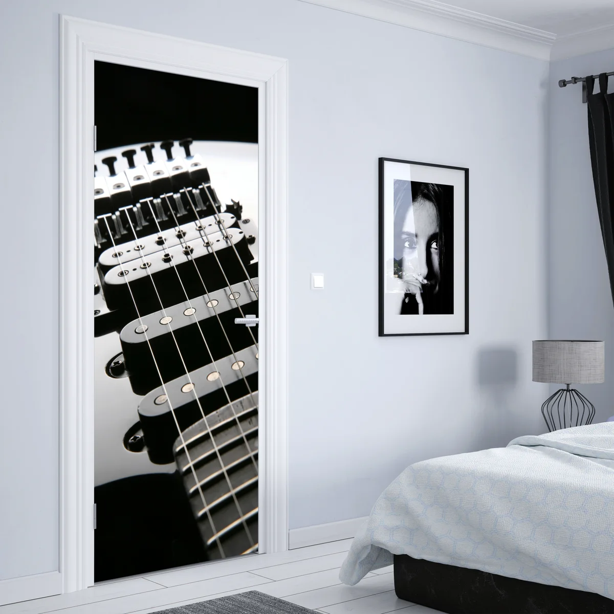 Türaufkleber nahaufnahme einer schwarzen elektrogitarre Türaufkleber nahaufnahme einer schwarzen elektrogitarre