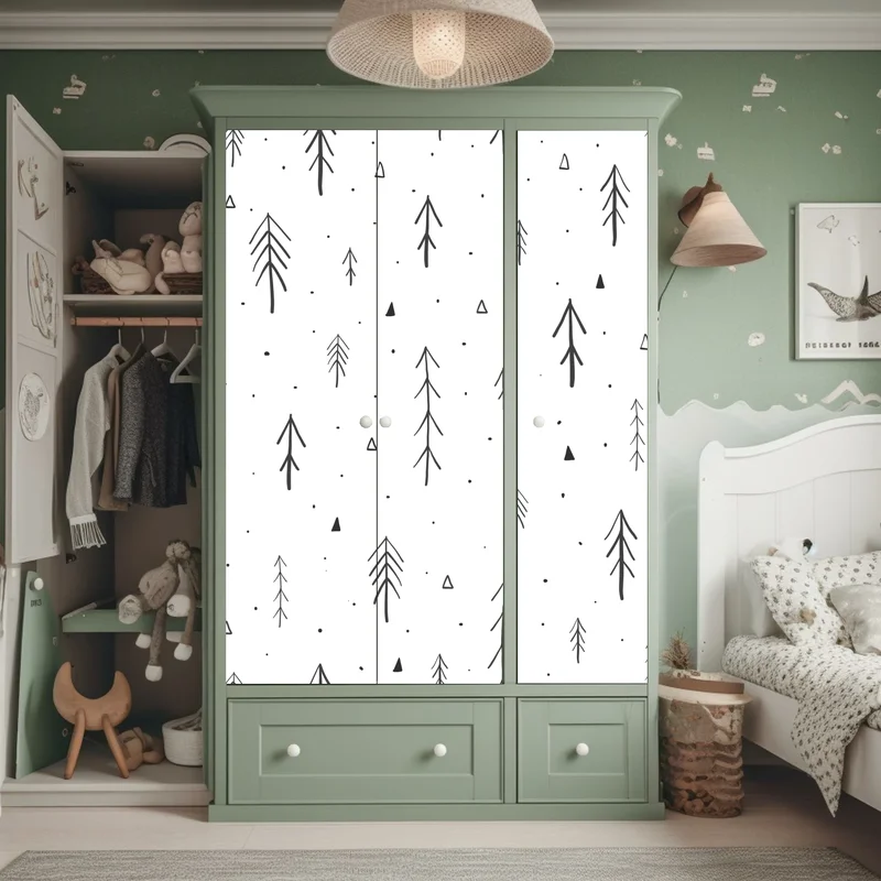 Schrankaufkleber minimalistisches muster mit handgezeichneten bäumen