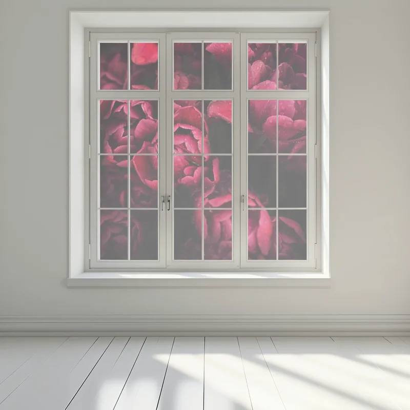 Fensteraufkleber tiefrote blüten mit wassertropfen Fensteraufkleber tiefrote blüten mit wassertropfen