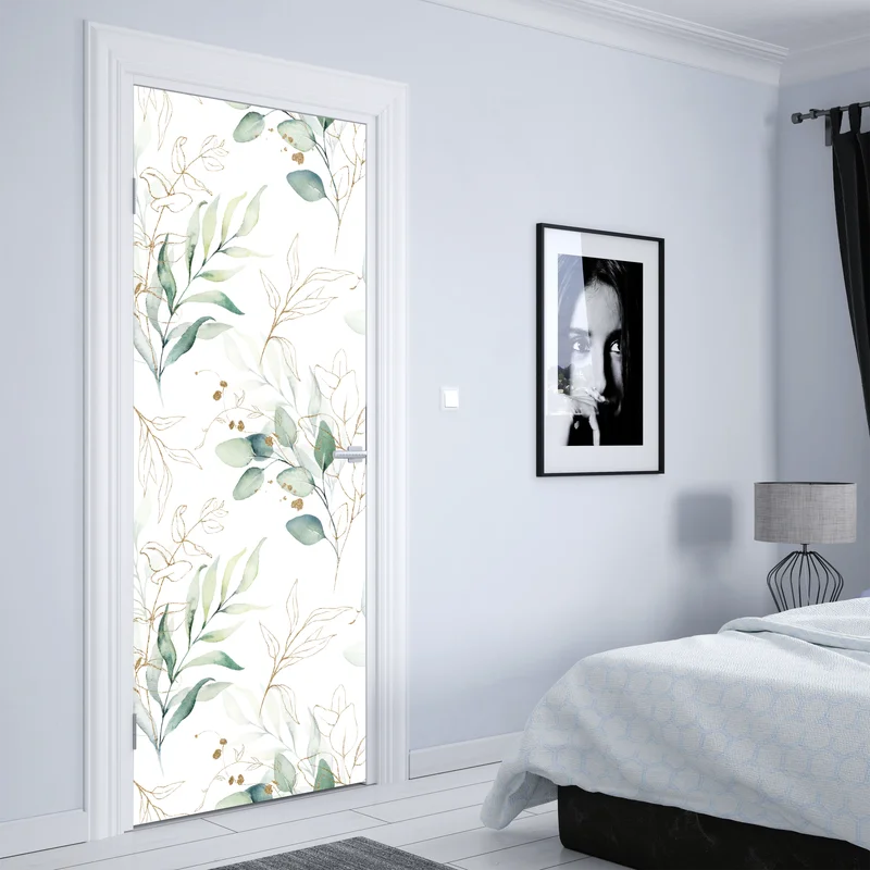 Türaufkleber sanftes eukalyptus aquarellmuster