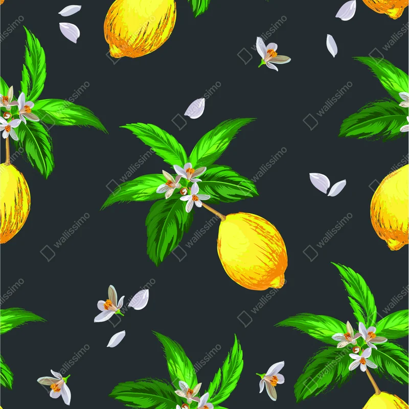 Repositionierbarer Aufkleber leuchtendes zitronenmuster mit grünen blättern Repositionierbarer Aufkleber leuchtendes zitronenmuster mit grünen blättern