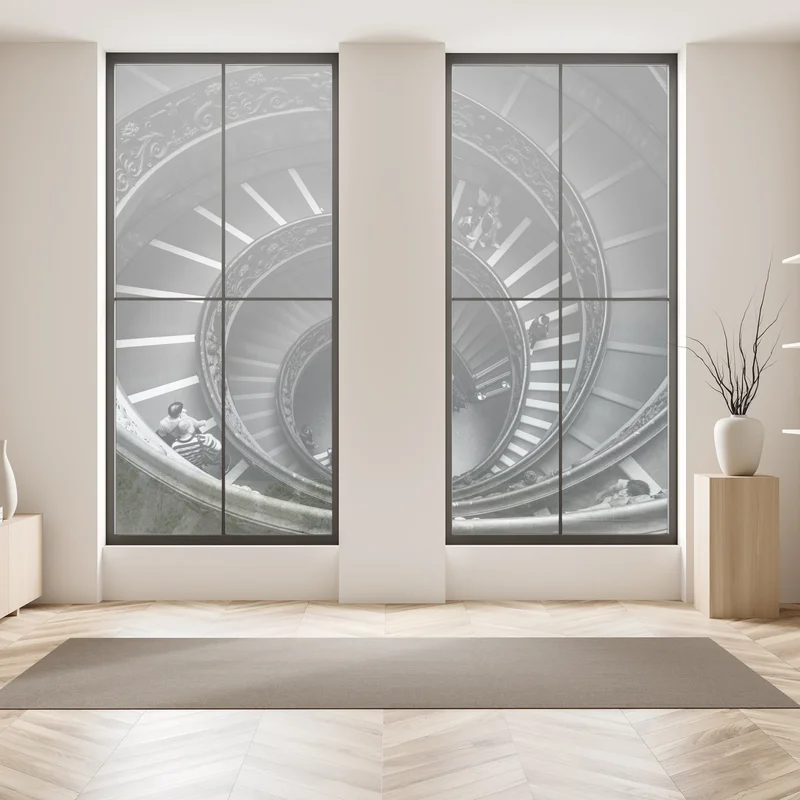 Fensteraufkleber dramatische spiraltreppe in monochrom