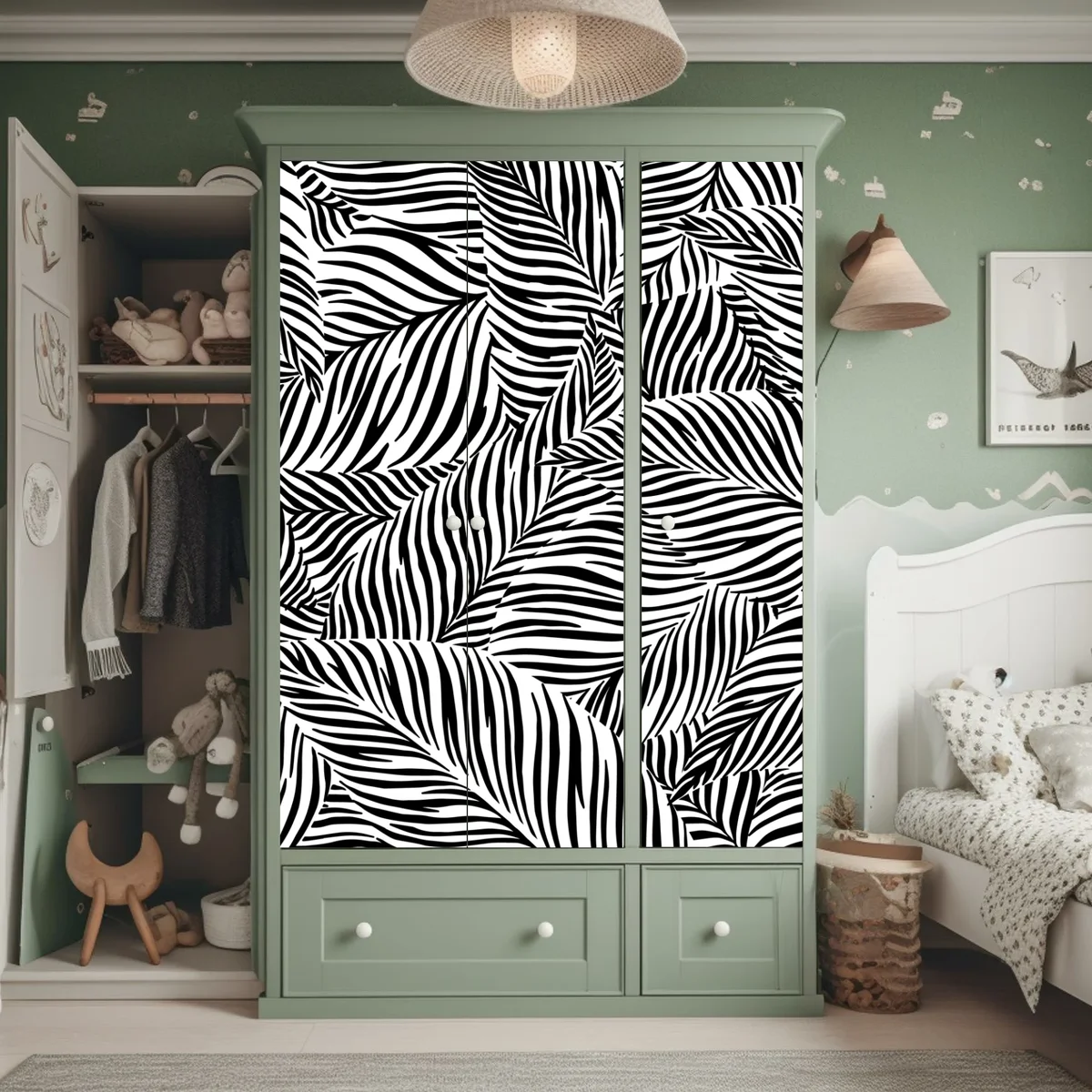 Schrankaufkleber monochromes tropisches blattmuster Schrankaufkleber monochromes tropisches blattmuster