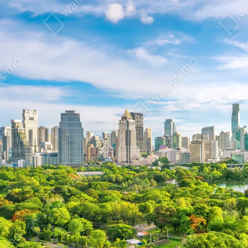 Fototapeta słoneczna panorama Bangkoku nad parkiem Lumpini Fototapeta słoneczna panorama Bangkoku nad parkiem Lumpini