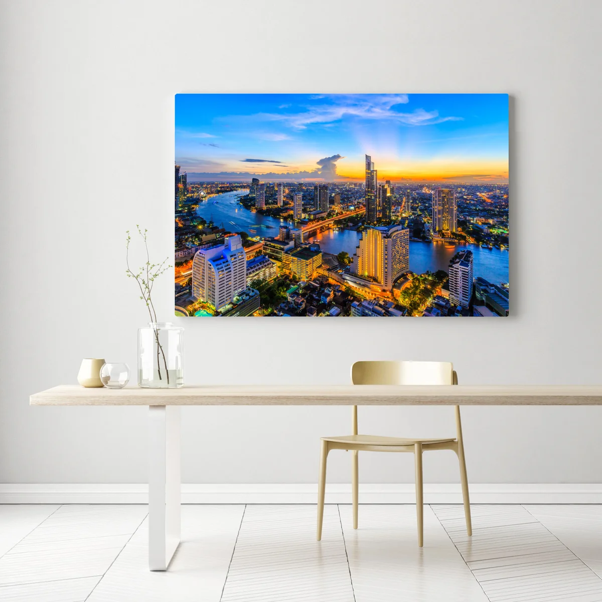 Leinwandbild lebendige stadtskyline bei dämmerung Leinwandbild lebendige stadtskyline bei dämmerung