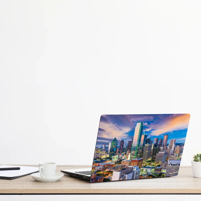Naklejka na laptopa Dallas panorama miasta o zachodzie słońca