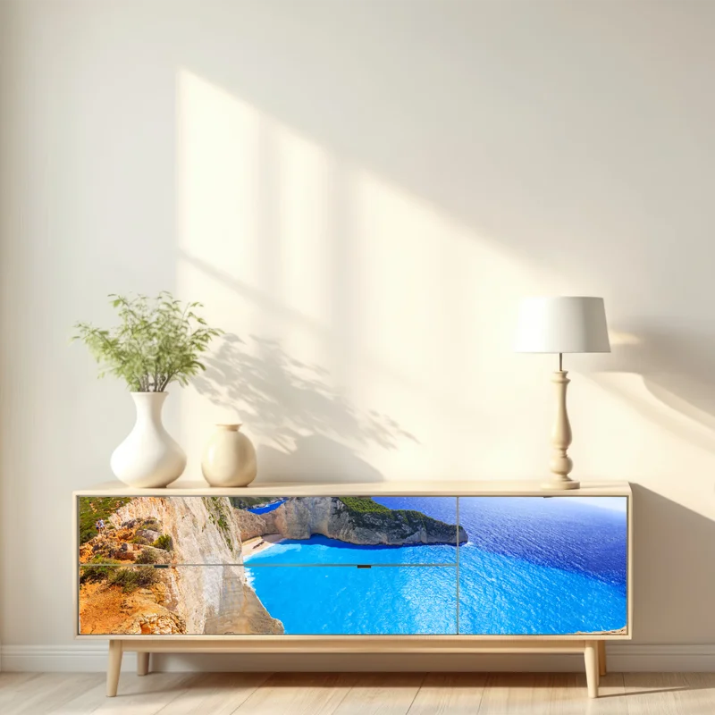 Repositionierbarer Aufkleber türkisblauer klippenstrand panorama