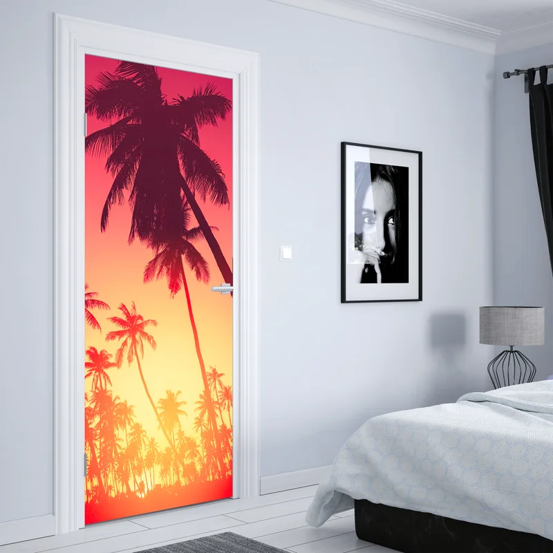 Türaufkleber tropischer sonnenuntergang mit palmen
