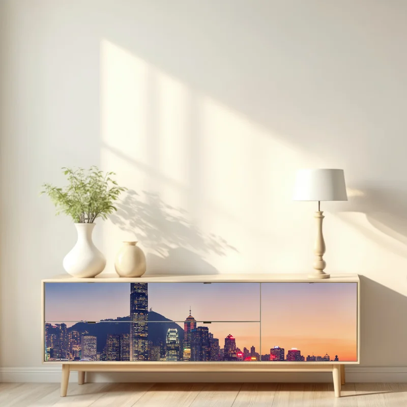 Repositionierbarer Aufkleber Hongkong panorama bei dämmerung