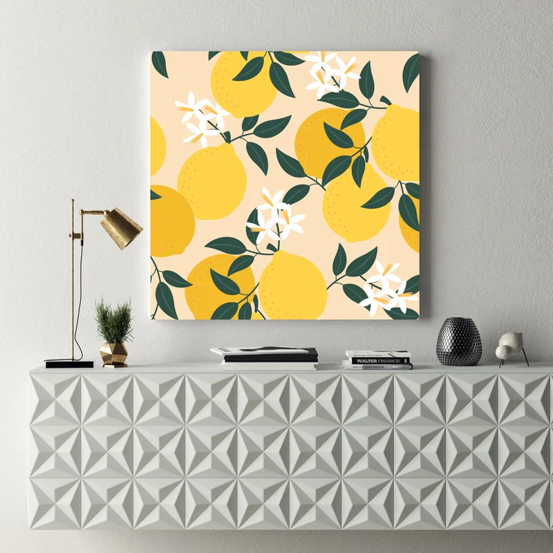 Leinwandbild leuchtendes zitronenmuster mit blüten Leinwandbild leuchtendes zitronenmuster mit blüten