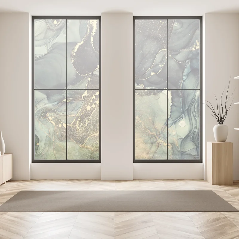 Naklejka na okno turkusowo-złota abstrakcja płynna