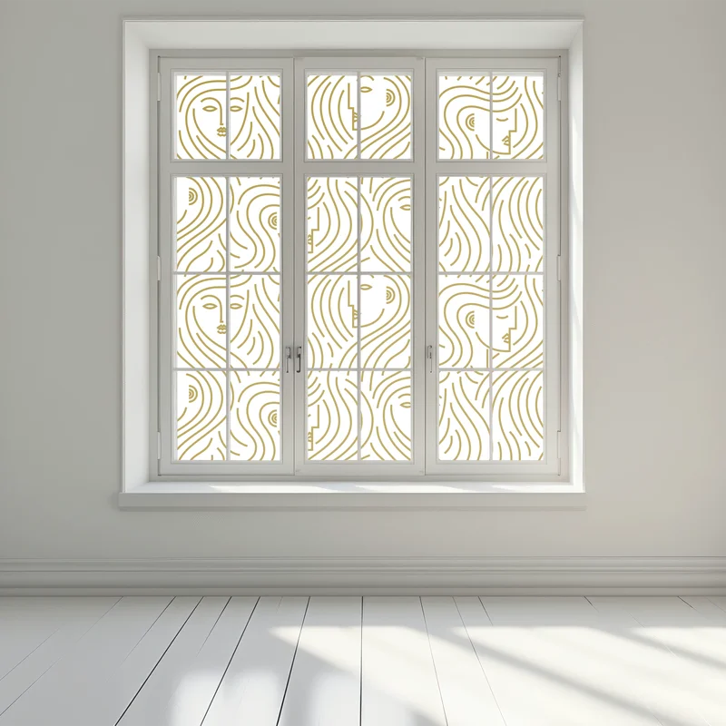 Naklejka na okno złote fale i abstrakcyjne twarze bezszwowy wzór