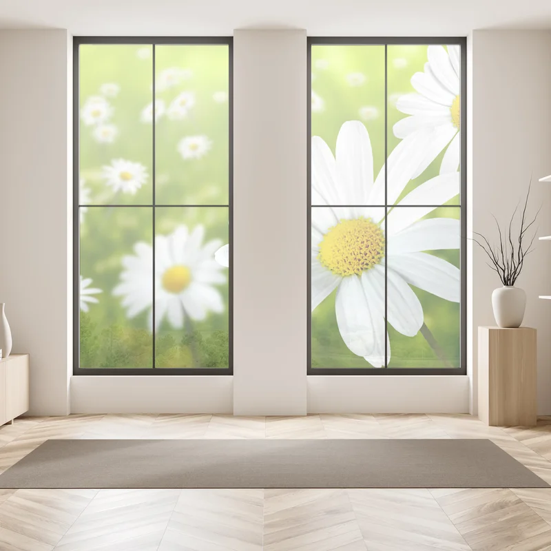 Fensteraufkleber weiße gänseblümchen auf der wiese Fensteraufkleber weiße gänseblümchen auf der wiese