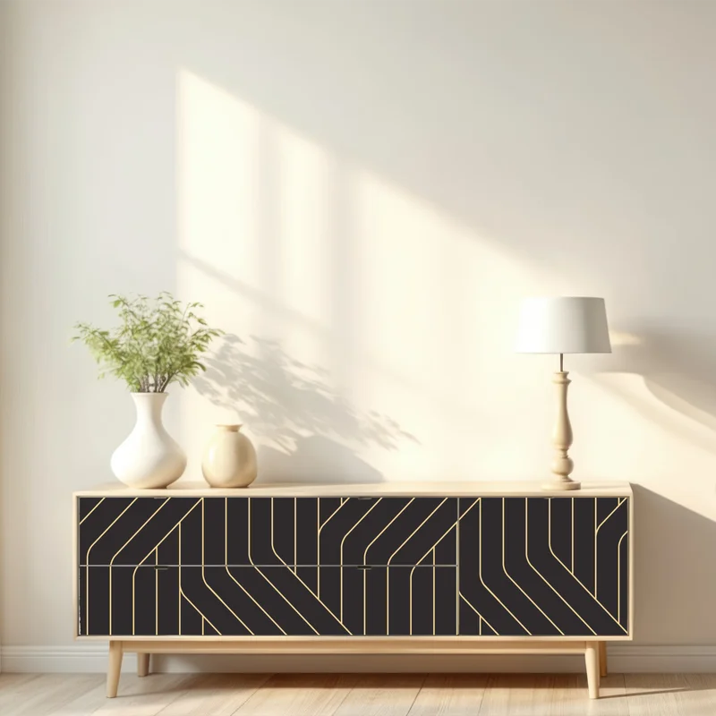 Repositionierbarer Aufkleber geometrisches art deco muster in schwarz und gold