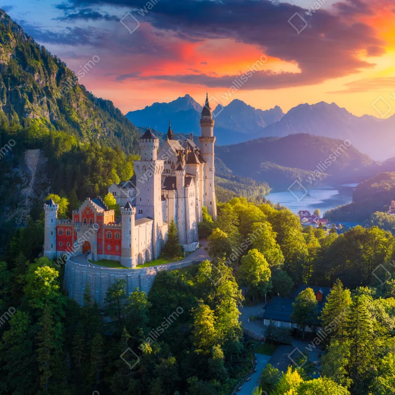 Fototapete schloss Neuschwanstein bei sonnenuntergang Fototapete schloss Neuschwanstein bei sonnenuntergang