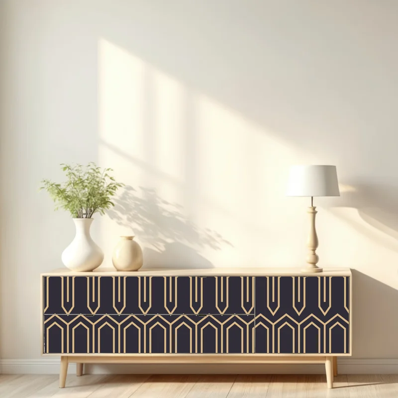 Repositionierbarer Aufkleber art deco geometrisches muster in gold und schwarz