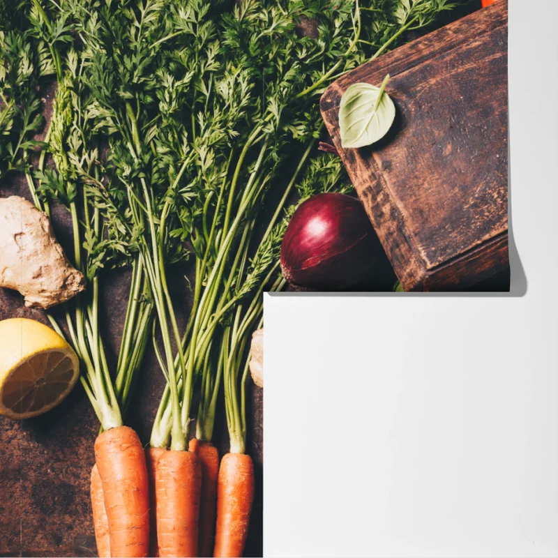 Fototapete rustikales stillleben mit gewürzen und gemüse Fototapete rustikales stillleben mit gewürzen und gemüse