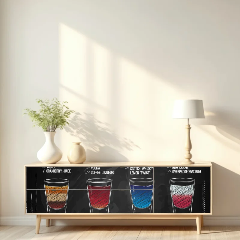 Repositionierbarer Aufkleber vintage kreidetafel shots menü
