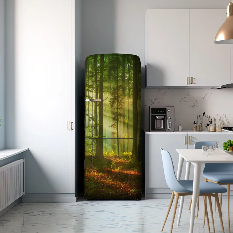 Kühlschrankaufkleber morgendliches licht im grünen wald